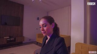 Business woman sucking cock her partner, Brie Larson face swap